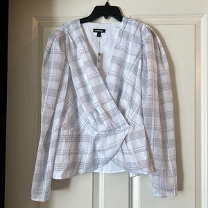 Express White and Black Wrapped Peplum Blouse